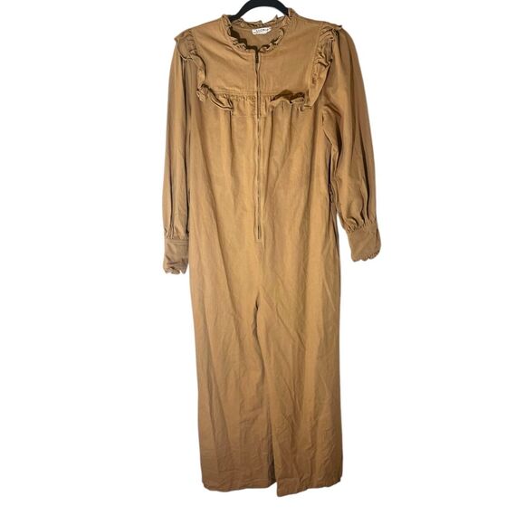 Anthropologie Storia Brown Mustard  Wide Leg Zip Up Jumpsuit - Picture 2 of 6